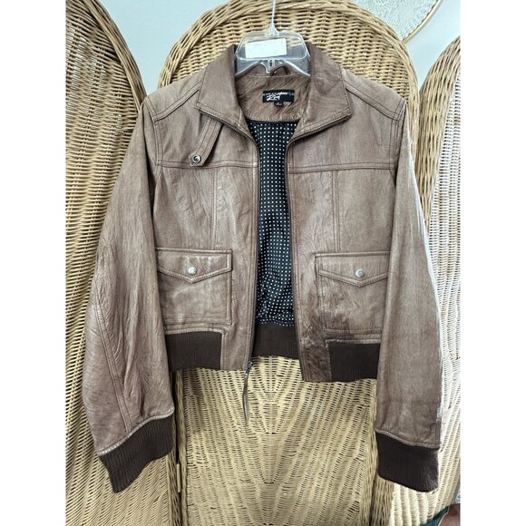 Vintage Black Rivet Brown Leather Jacket Women's Large Bomber - Picture 1 of 12